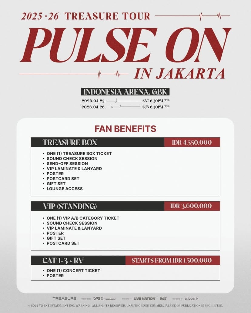 (FULL TICKET WAR AND PAYMENT) TREASURE TOUR PULSE ON IN JAKARTA 2025-2026